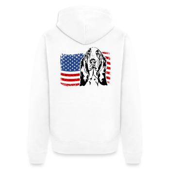 Basset Hound US Amerika Fahne Hunde Wilsigns - Unisex Premium Bio Zip Hoodie - Weiß - Hinten - Thijin (182cm)