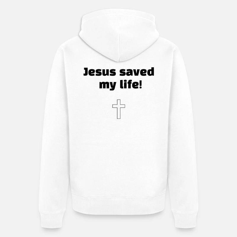 Jésus m’a sauvé la vie - Veste à capuche bio Premium Unisexe - blanc