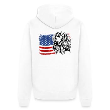 Deutsch Langhaar US Amerika Fahne Hunde Wilsigns - Unisex Premium Bio Zip Hoodie - Weiß - Hinten - Thijin (182cm)
