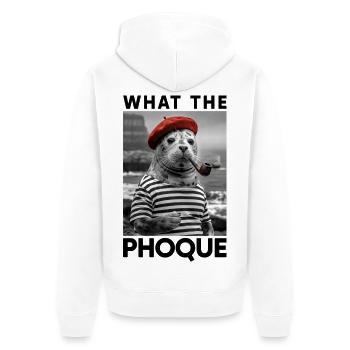 Cadeau Humour Pays Basque What the Phoque Souvenir - Veste à capuche bio Premium Unisexe - blanc - Dos - Thijin (182cm)