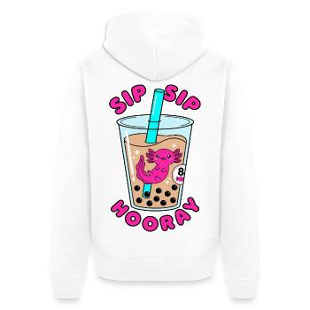 Sip Sip Hooray 8th Birthday Axolotl Bubble Tea - Unisex Premium Organic Zip Hoodie - white - Back - Thijin (182cm)