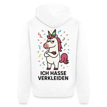 Faschingsmuffel Kostüm Einhorn hasse verkleiden - Unisex Premium Bio Zip Hoodie - Weiß - Hinten - Thijin (182cm)