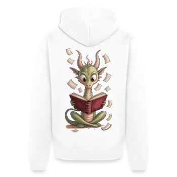 Dragon with Book Shirt Gift for Book Lover - Unisex Premium Organic Zip Hoodie - white - Back - Thijin (182cm)