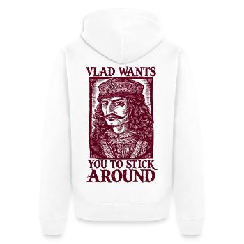Vlad veut te garder - Veste à capuche bio Premium Unisexe - blanc - Dos - Thijin (182cm)
