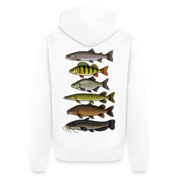 Fischarten Angler Design Fische angeln - Unisex Premium Bio Zip Hoodie - Weiß - Hinten - Thijin (182cm)
