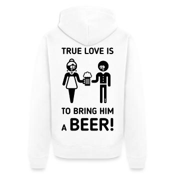 Wahre Liebe ist, ihm ein Bier zu bringen! (Trinker / 1C) - Unisex Premium Bio Zip Hoodie - Weiß - Hinten - Thijin (182cm)