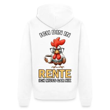 Ich Bin in Rente Ich muss gar nix - Unisex Premium Bio Zip Hoodie - Weiß - Hinten - Thijin (182cm)
