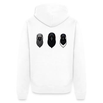 Die Dohle, die Krähe und die Elster - Unisex Premium Bio Zip Hoodie - Weiß - Hinten - Thijin (182cm)