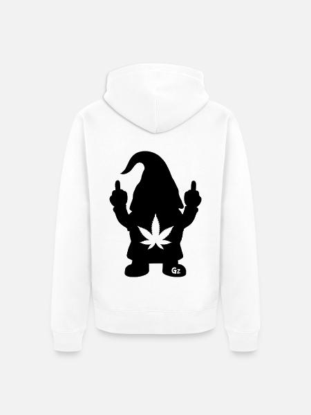 Frecher Zwerg mit Hanfblatt - Unisex Premium Bio Zip Hoodie - Weiß
