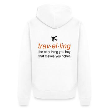 reisen - Unisex Premium Bio Zip Hoodie - Weiß - Hinten - Thijin (182cm)
