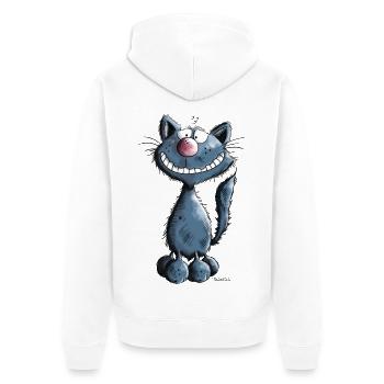 Grinse Katze - Unisex Premium Bio Zip Hoodie - Weiß - Hinten - Thijin (182cm)