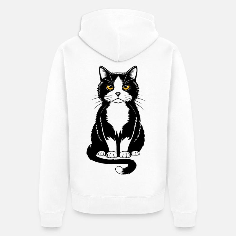 Image d’un chat noir assis - Veste à capuche bio Premium Unisexe - blanc