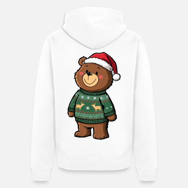 Ours mignon avec pull de Noël - Veste à capuche bio Premium Unisexe - blanc