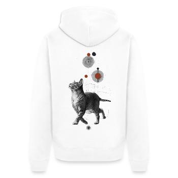 Mystische Katze im Geometrie-Universum - Unisex Premium Bio Zip Hoodie - Weiß - Hinten - Thijin (182cm)