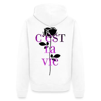 C'est La Vie mood vibe - Unisex Premium Bio Zip Hoodie - Weiß - Hinten - Thijin (182cm)