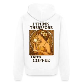 Art Nouveau Pin-Up: I think, therefore coffee - Unisex Premium Organic Zip Hoodie - white - Back - Thijin (182cm)