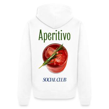 Sommer Shirt – Aperitivo Social Club - Unisex Premium Bio Zip Hoodie - Weiß - Hinten - Thijin (182cm)