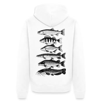 Fischarten Angler Motiv Fische angeln Wasser - Unisex Premium Bio Zip Hoodie - Weiß - Hinten - Thijin (182cm)