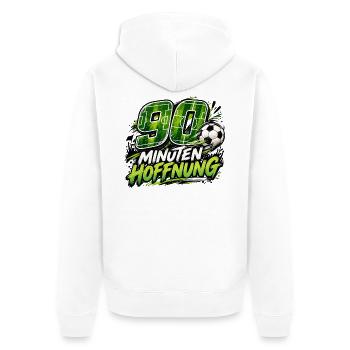 90 Minuten Hoffnung – Fußballfan Geschenkidee - Unisex Premium Bio Zip Hoodie - Weiß - Hinten - Thijin (182cm)