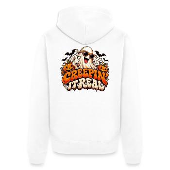 Creepin' It Real | Retro Halloween-Geist - Unisex Premium Bio Zip Hoodie - Weiß - Hinten - Thijin (182cm)