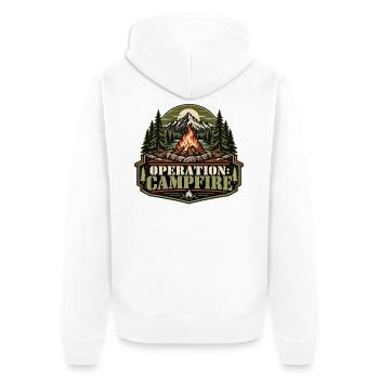 Operation: Campfire – Retro-Lagerfeuermotiv - Unisex Premium Bio Zip Hoodie - Weiß - Hinten - Thijin (182cm)