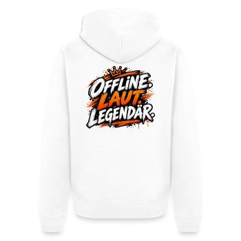 Offline. Laut. Legendär. - Unisex Premium Bio Zip Hoodie - Weiß - Hinten - Thijin (182cm)