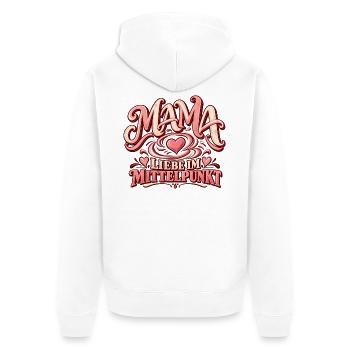 Mama im Wirbel Liebe im Mittelpunkt | Mama Spruch - Unisex Premium Bio Zip Hoodie - Weiß - Hinten - Thijin (182cm)