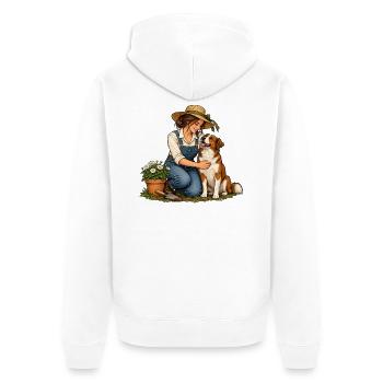 Gartenpause mit Hund - Unisex Premium Bio Zip Hoodie - Weiß - Hinten - Thijin (182cm)
