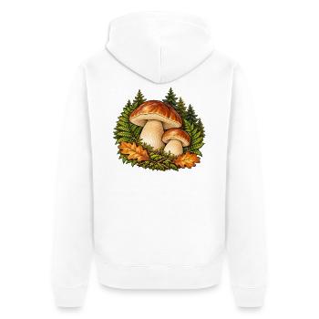 Steinpilze mit Farn und Eichenlaub - Unisex Premium Bio Zip Hoodie - Weiß - Hinten - Thijin (182cm)