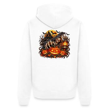 Grim Reaper Halloween Kürbis-Szene - Unisex Premium Bio Zip Hoodie - Weiß - Hinten - Thijin (182cm)