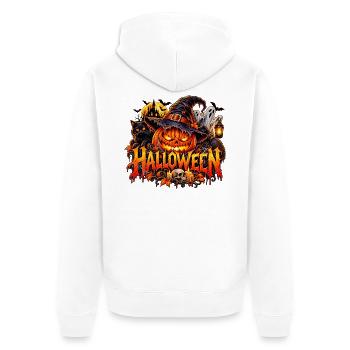 Halloween Kürbiszauber mit Hexenkatze - Unisex Premium Bio Zip Hoodie - Weiß - Hinten - Thijin (182cm)