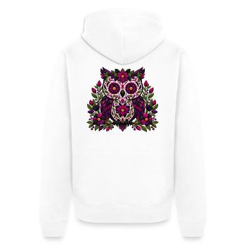 Gotische Blumen-Zuckerschädel-Eule | Pyrenees Line Labor - Unisex Premium Bio Zip Hoodie - Weiß - Hinten - Thijin (182cm)