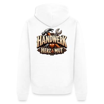 Handwerk, Herz & Mut Geschenk für Beruf Ausbildung - Unisex Premium Bio Zip Hoodie - Weiß - Hinten - Thijin (182cm)