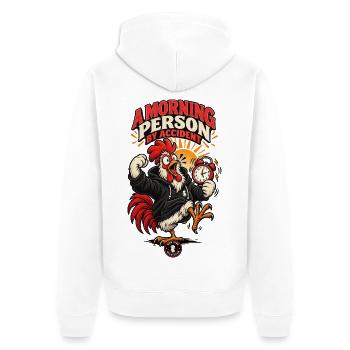 RobVibe Wild Club – Unbeabsichtigter Morgenhahn - Unisex Premium Bio Zip Hoodie - Weiß - Hinten - Thijin (182cm)