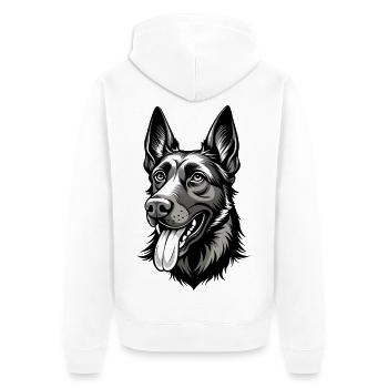 Belgischer Malinois-Hundekopf - Unisex Premium Bio Zip Hoodie - Weiß - Hinten - Thijin (182cm)