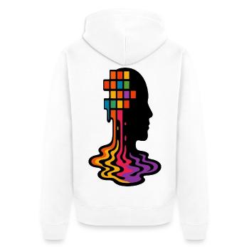 Regenbogen Pixel Schmelz Porträt - Unisex Premium Bio Zip Hoodie - Weiß - Hinten - Thijin (182cm)