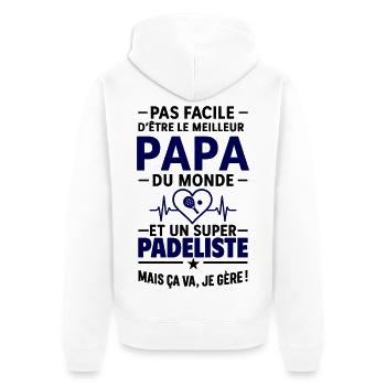 Herz + Padel – Super Dad Padel Spieler - Unisex Premium Bio Zip Hoodie - Weiß - Hinten - Thijin (182cm)