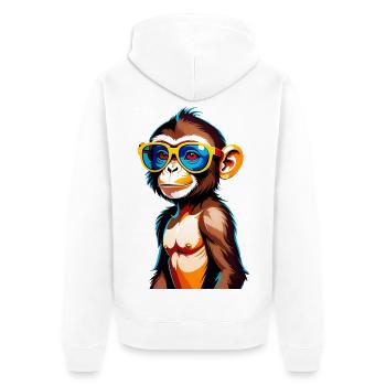 Kunterbunter Affe mit Retro-Sonnenbrille - Unisex Premium Bio Zip Hoodie - Weiß - Hinten - Thijin (182cm)