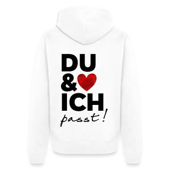 Du & Ich passt - lustiger Valentins Hoodie Shirt - Unisex Premium Bio Zip Hoodie - Weiß - Hinten - Thijin (182cm)