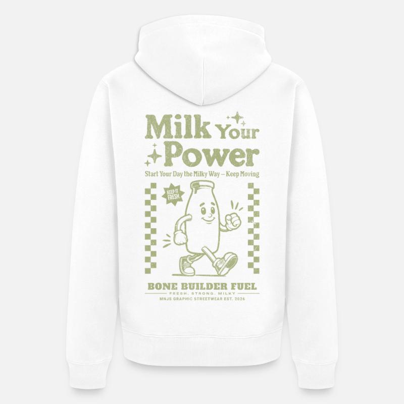 Milk Power pour le petit-déjeuner - Veste à capuche bio Premium Unisexe - blanc