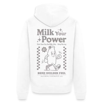 Milch deine Power - Unisex Premium Bio Zip Hoodie - Weiß - Hinten - Thijin (182cm)