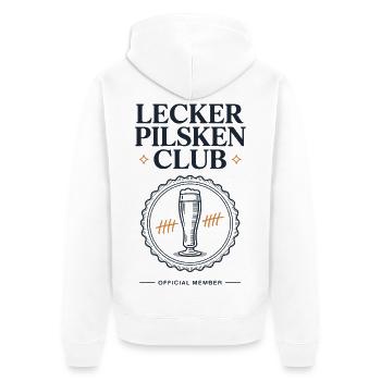 Bier Lecker Pilsken Club Ruhrpott Pils Bierchen - Unisex Premium Bio Zip Hoodie - Weiß - Hinten - Thijin (182cm)