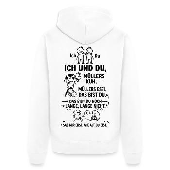 Ich und du Müllers Kuh Kinderreim Abzählreim - Unisex Premium Bio Zip Hoodie - Weiß - Hinten - Thijin (182cm)