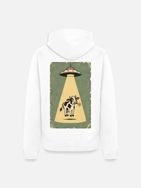 Gelassene Kuh im UFO Strahl - Unisex Premium Bio Zip Hoodie - Weiß