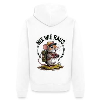Nix wie raus - in die Natur - Wandern mit Maus - Unisex Premium Bio Zip Hoodie - Weiß - Hinten - Thijin (182cm)