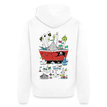 Schiffe - Unisex Premium Bio Zip Hoodie - Weiß - Hinten - Thijin (182cm)