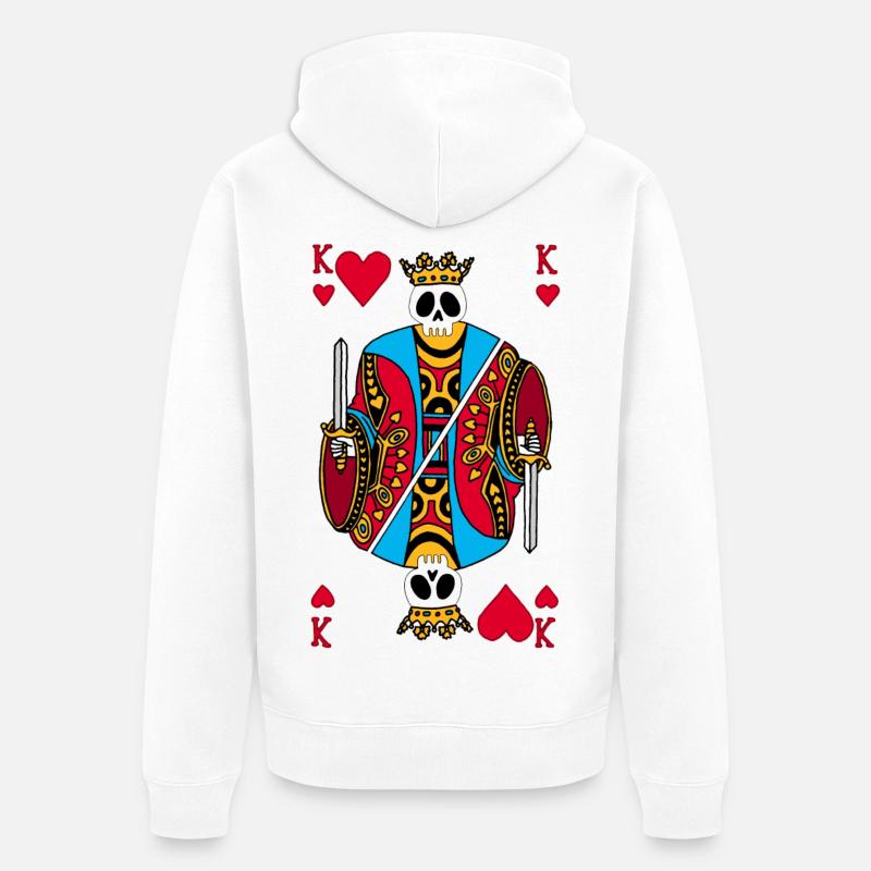 Squelette du roi de coeur - Veste à capuche bio Premium Unisexe - blanc