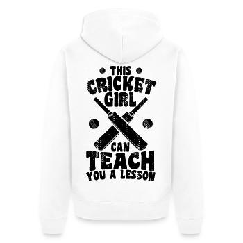 Cricket Mädchen erteilt dir eine Lektion - Unisex Premium Bio Zip Hoodie - Weiß - Hinten - Thijin (182cm)