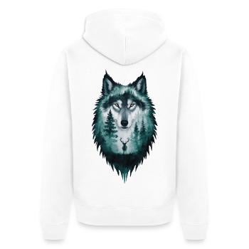 Wolf Silhouette Deer Woodland Gift - Unisex Premium Organic Zip Hoodie - white - Back - Thijin (182cm)