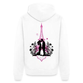 Liebespaar Kuss vor Eiffelturm mit Tribal Herz - Unisex Premium Bio Zip Hoodie - Weiß - Hinten - Thijin (182cm)